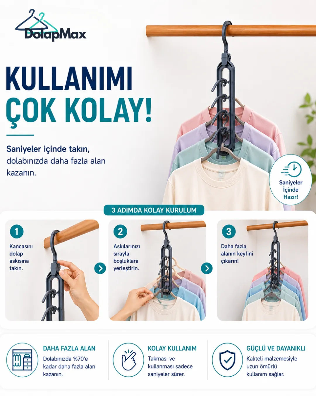 DolapMax® Akıllı Yer Tasarruflu Askı